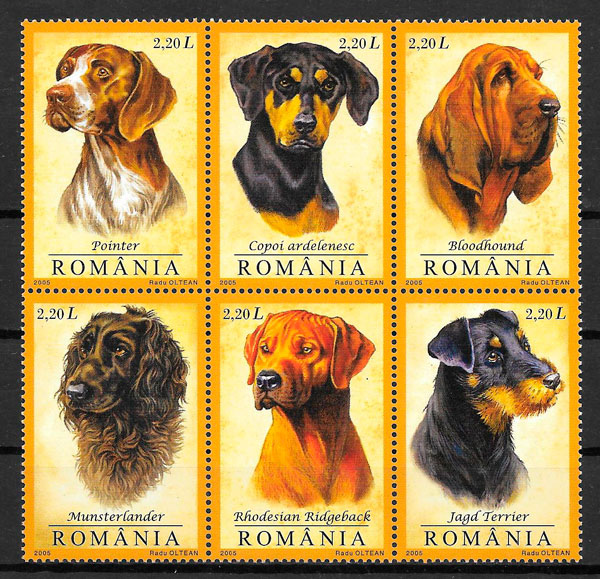 coleccion sellos perros Rumania 2005
