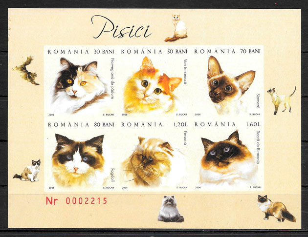 filatelia gatos Rumania 2006