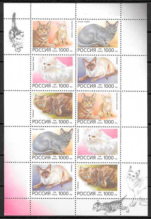 coleccion sellos gatos Rusia 1998
