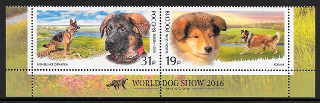 colección sellos gatos y perros Rusia 2016
