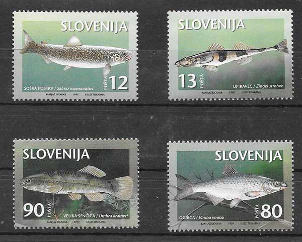 Filatelia sellos peces de agua dulce Eslovenia
