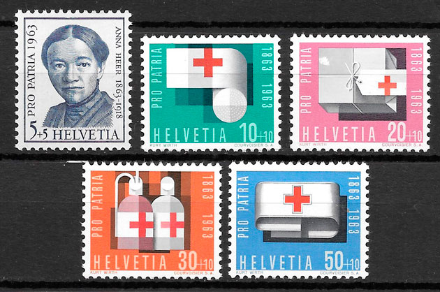 sellos cruz roja Suiza 1963
