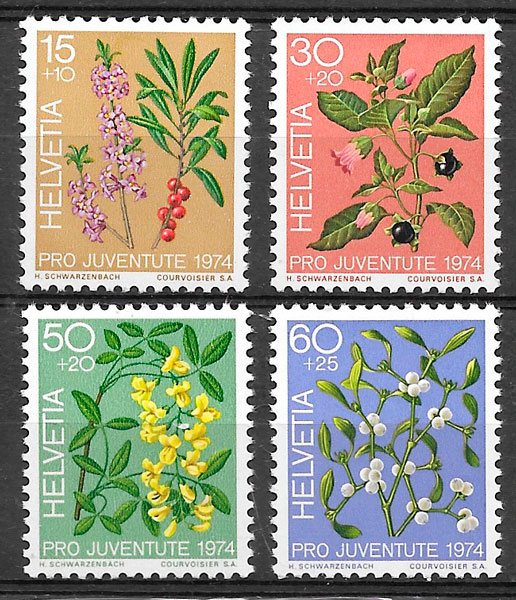 filatelia flora Suiza 1974