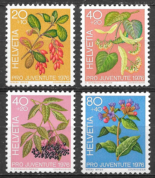 coleccion sellos flora Suiza 1976