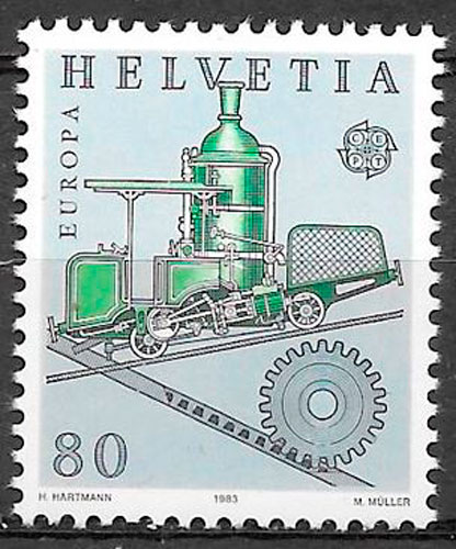 filatelia coleccion trenes Suiza 1983