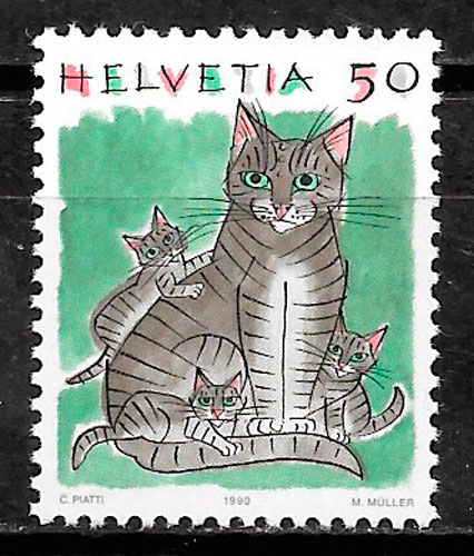 filatelia colecciuon gatos Suiza 1990