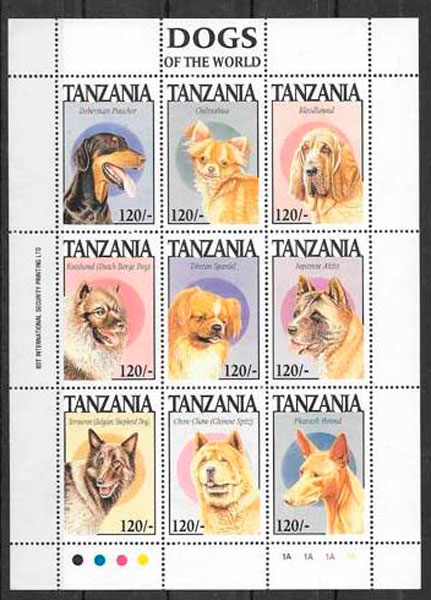 coleccion sellos perros Tanzania 1992