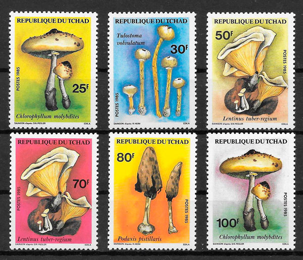 filatelia colección setas Tchad 1985