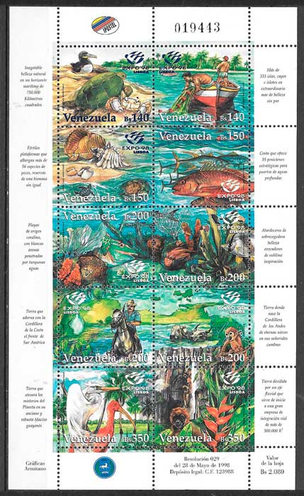 sellos filatelia fauna Venezuela 1998