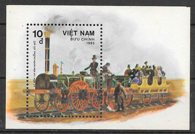 filatelia colección trenes Vit Nam 1985