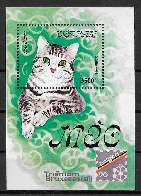 colección sellos gatos Viet Nam 1990