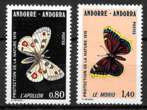 filatelia coleccion mariposas Andorra Francesa 1976