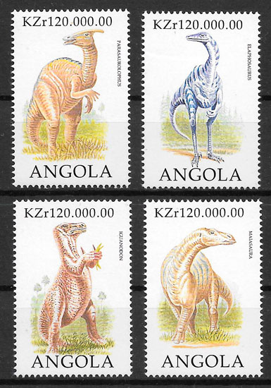 filatelia colección animales prehistóricos Angola 1998