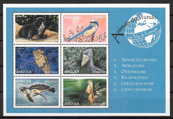 filatelia colección fauna Angola 1999