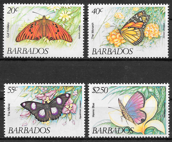 filatelia mariposas Barbados 1983