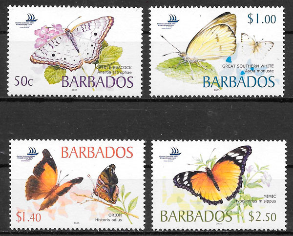 filatelia mariposas Barbados 2005
