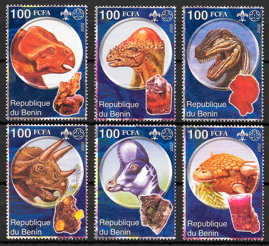 sellos dinosaurios Benín 2002