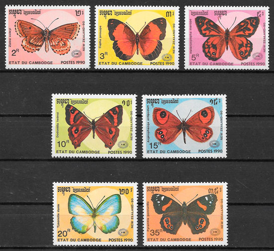 colección sellos mariposas Camboya 1990