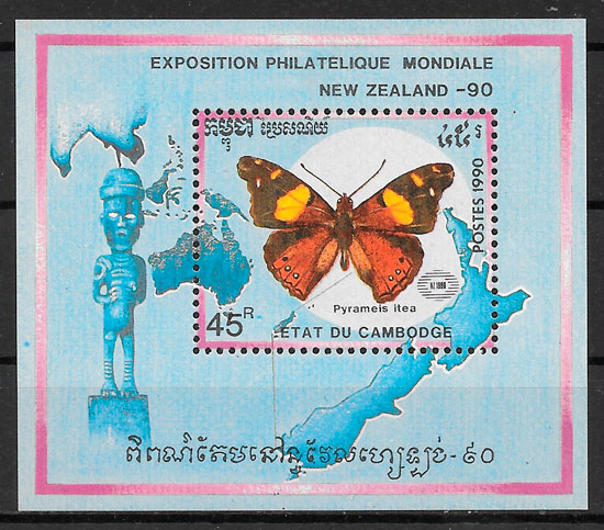 colección sellos mariposas Camboya 1990