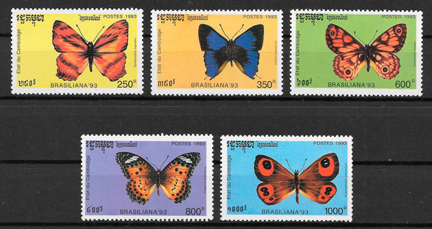 colección sellos mariposas Camboya 1993
