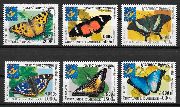 sellos mariposas Camboya 2001