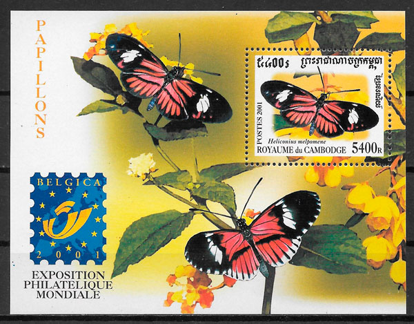 sellos mariposas Camboya 2001