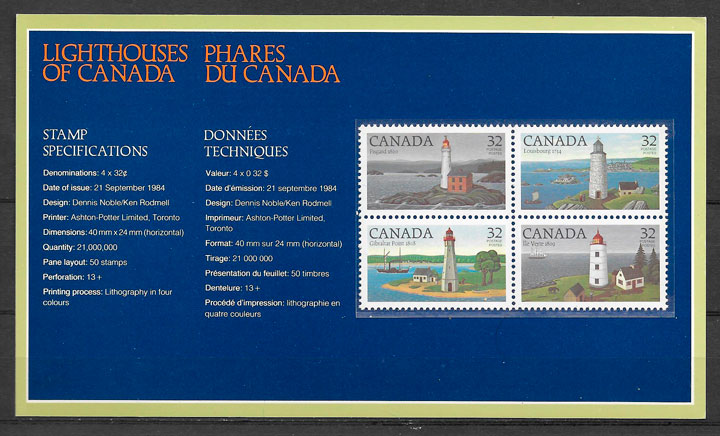 filatelia coleccion faros Canada 1984