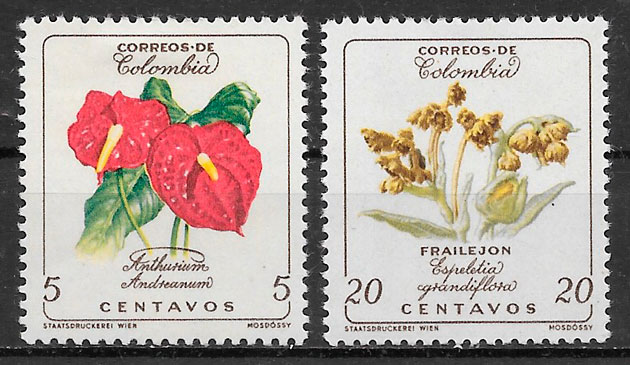 filatelia flora Colombia 1960