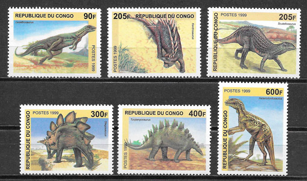 colección sellos dinosaurios Congo 1999