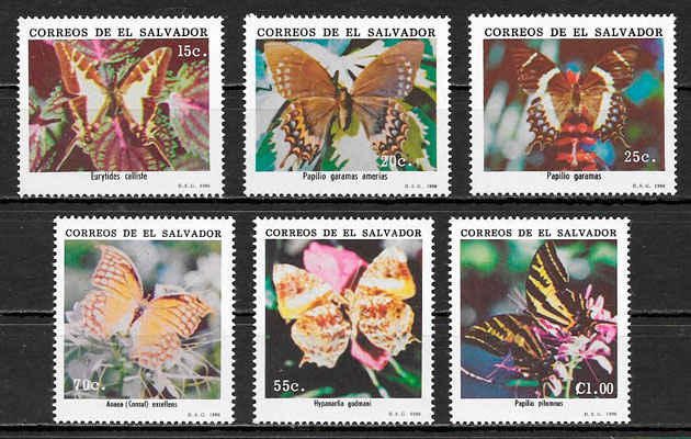 sellos mariposas El Salvador 1990 