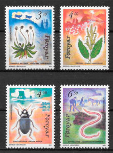 filatelia colección fauna y flora Feroe 1990