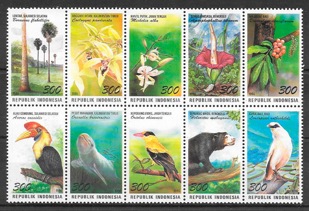 filatelia colección fauna y flora Indonesia 1996