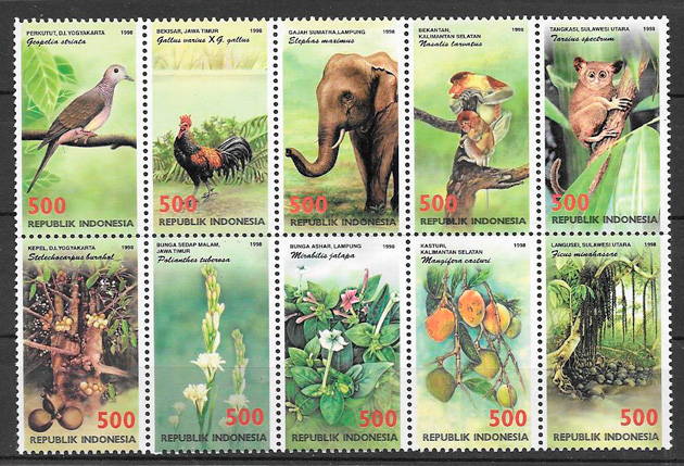 filatelia colección fauna y flora Indonesia 1998