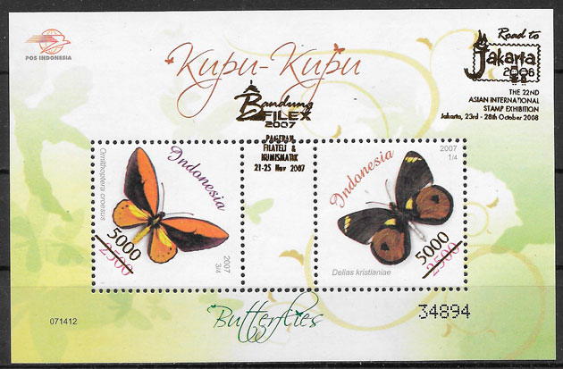 filatelia mariposas Indonesia 2007