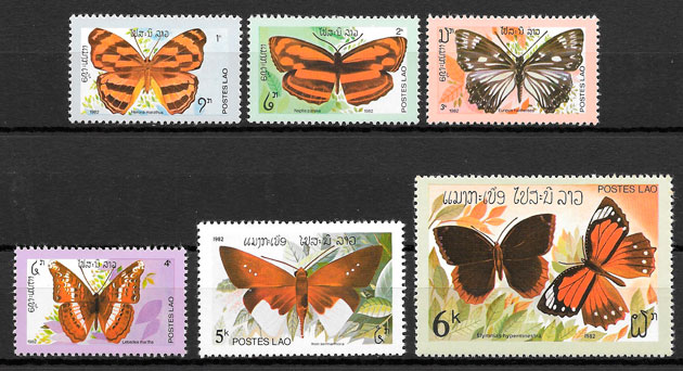 colección selos mariposas Laos 1982