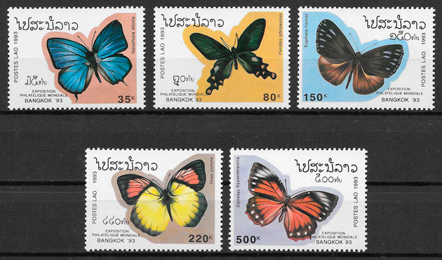 filatelia colección mariposas Laos 1993