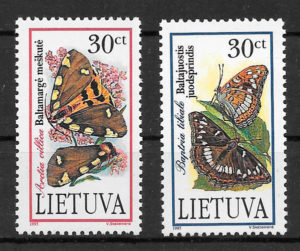 sellos mariposas Lituania 1995