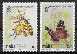 sellos mariposas Malta 1993
