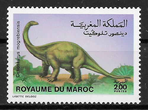 filatelia colección fauna prehistórica Marruecos 1987