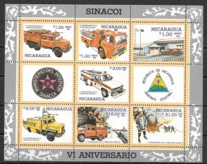 sellos colección bomberos Nicaragua 1985