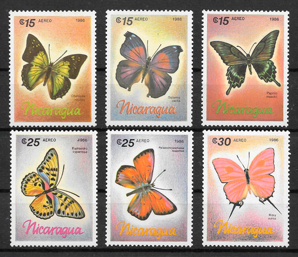 filatelia mariposas 1986 Nicaragua