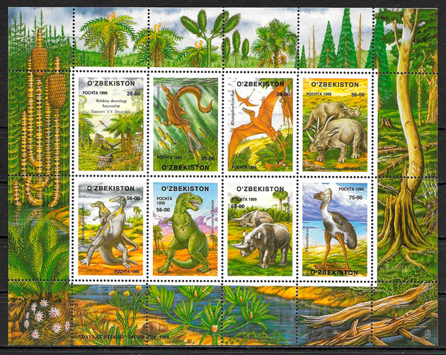 filatelia dinosaurios Ozbekistan 1999