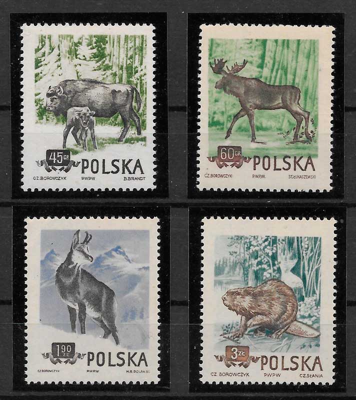 sellos fauna Polonia 1954