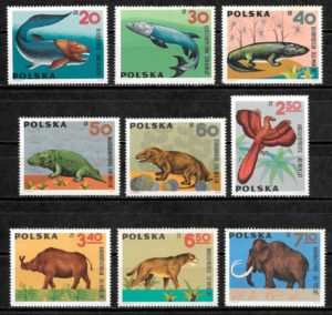 filatelia fauna prehistorica Polonia 1966