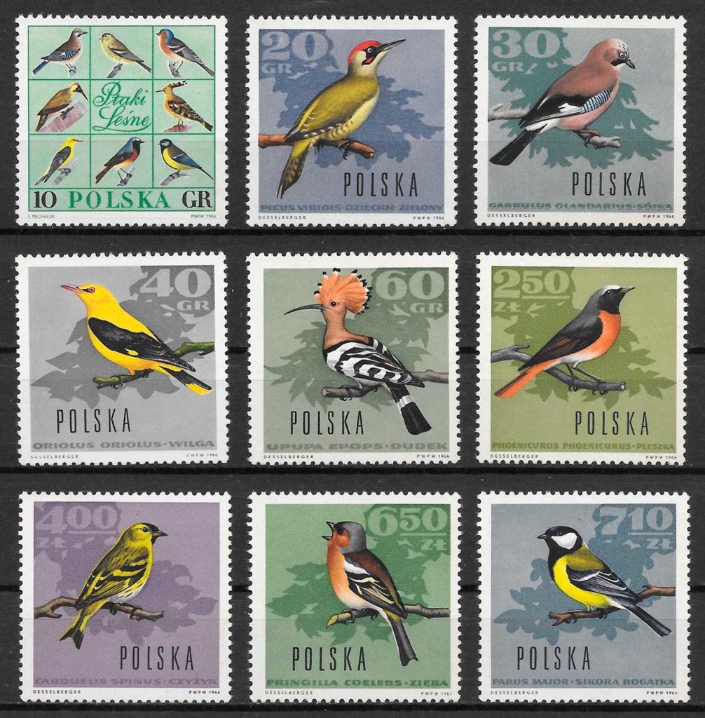 coleccion sellos fauna Polonia 1966