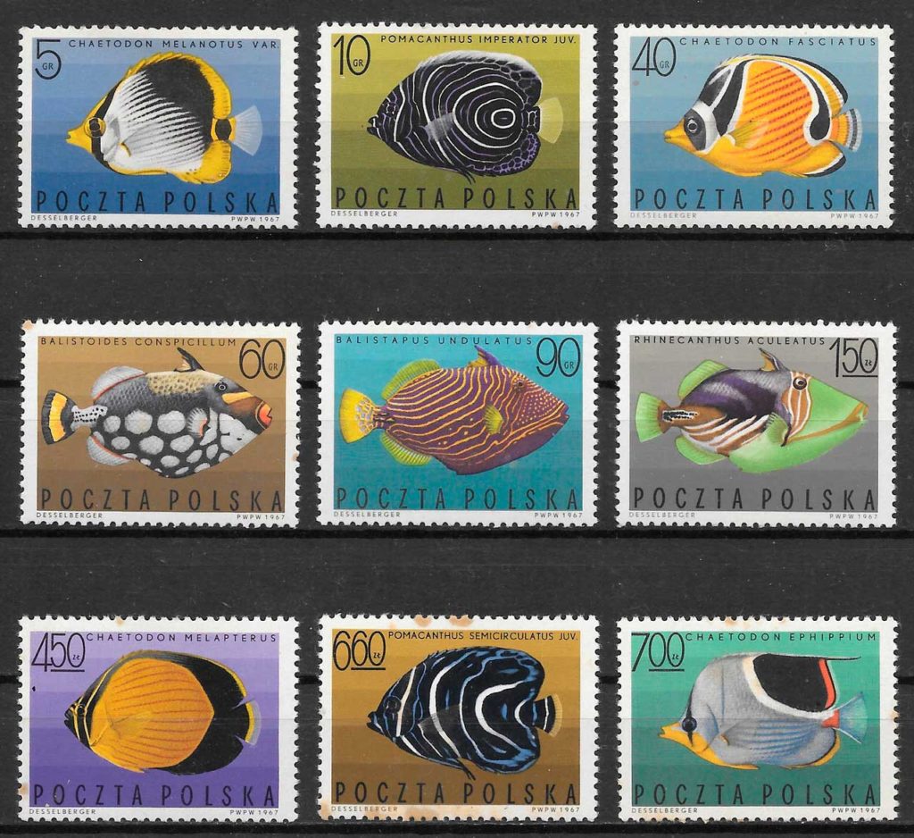 coleccion sellos fauna Polonia 1967