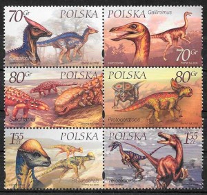 filatelia dinosaurios Polonia 2000