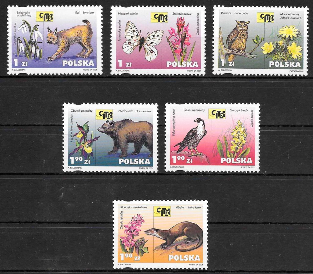 filatelia coleccion fauna y flora Polonia 2001