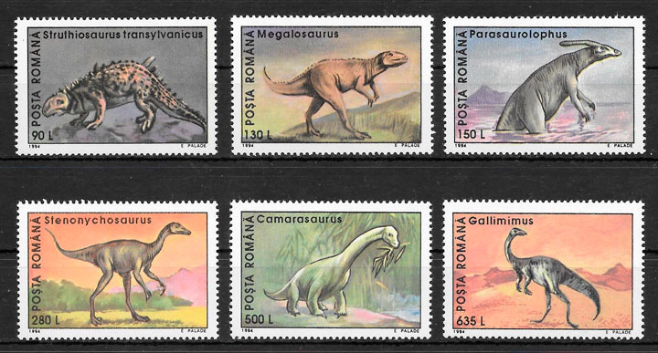 filatelia coleccion dinosaurios Rumania 1994