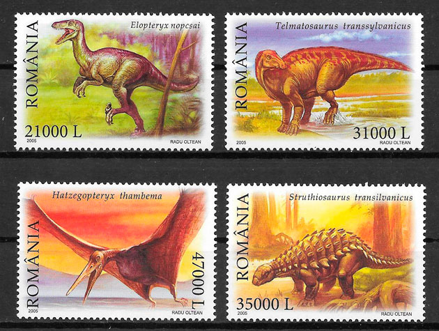 filatelia coleccion dinosaurios Rumania 2005
